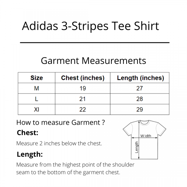 Adidas 3 Stripes Tee Shirt Non Reglan Size Chart