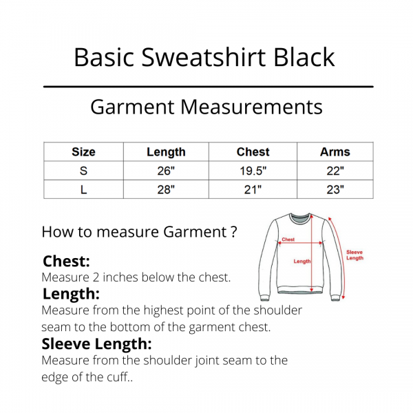 Basic sweatshirt Black Size Chart