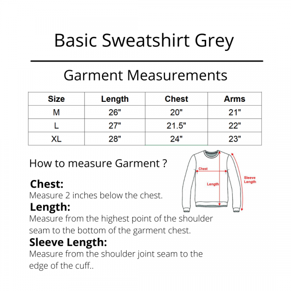 Basic sweatshirt Grey Size Chart