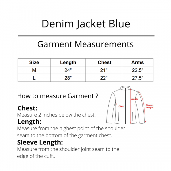 Denim Jacket Blue Size Chart