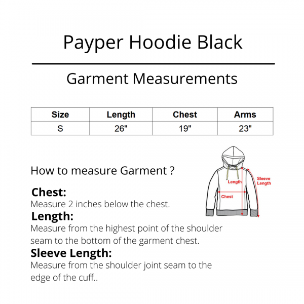 Payper Hoodie Black Size Chart