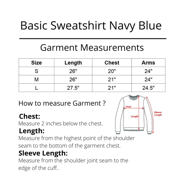 Basic sweatshirt navy Blue Size Chart