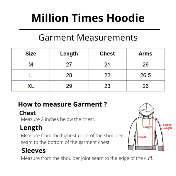 Million Times Hoodie Size Chart